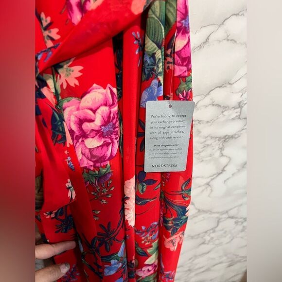 NEW ELIZA J Red Boho Floral Print Halter Popover Chiffon High Low Maxi Dress Sz8 - Picture 5 of 12